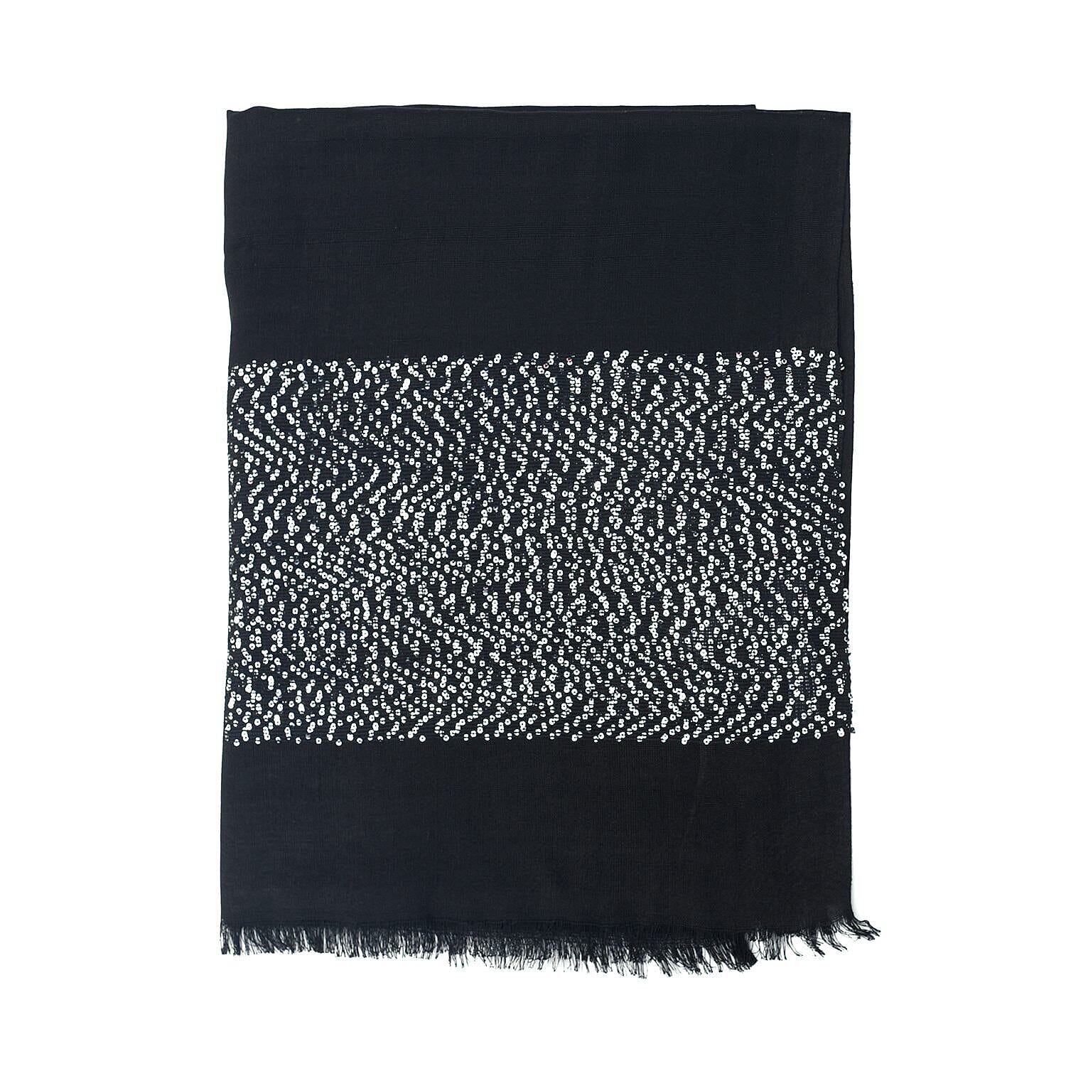 Tamsy Viscose Sequins Scarf (Size 180x70 cm) - Black
