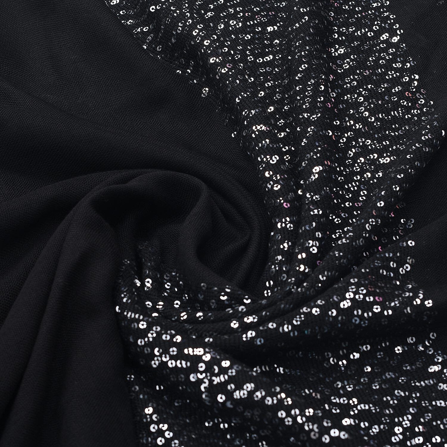 Tamsy Viscose Sequins Scarf (Size 180x70 cm) - Black