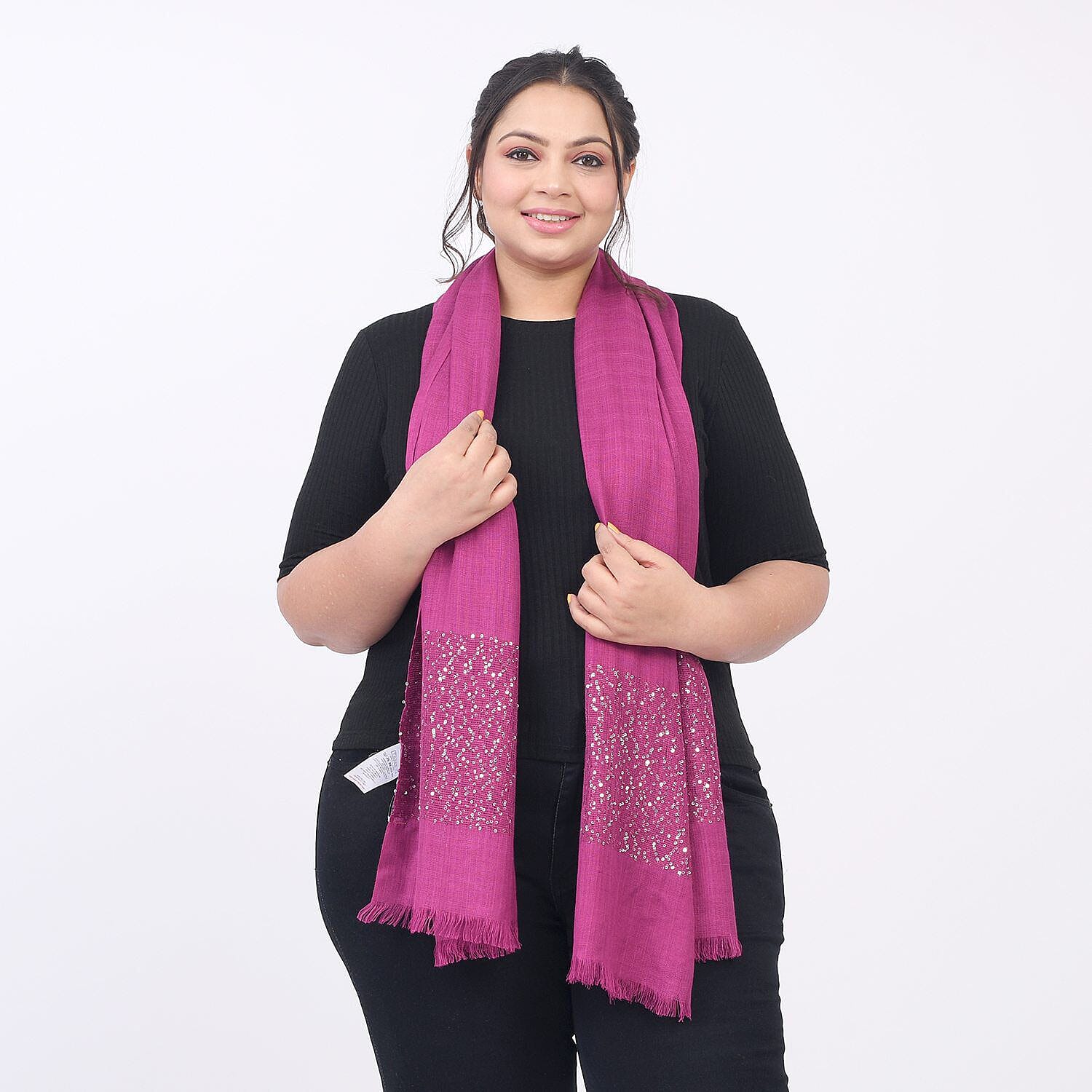 Tamsy Viscose Sequins Scarf (Size 180x70 cm) - Fuchsia