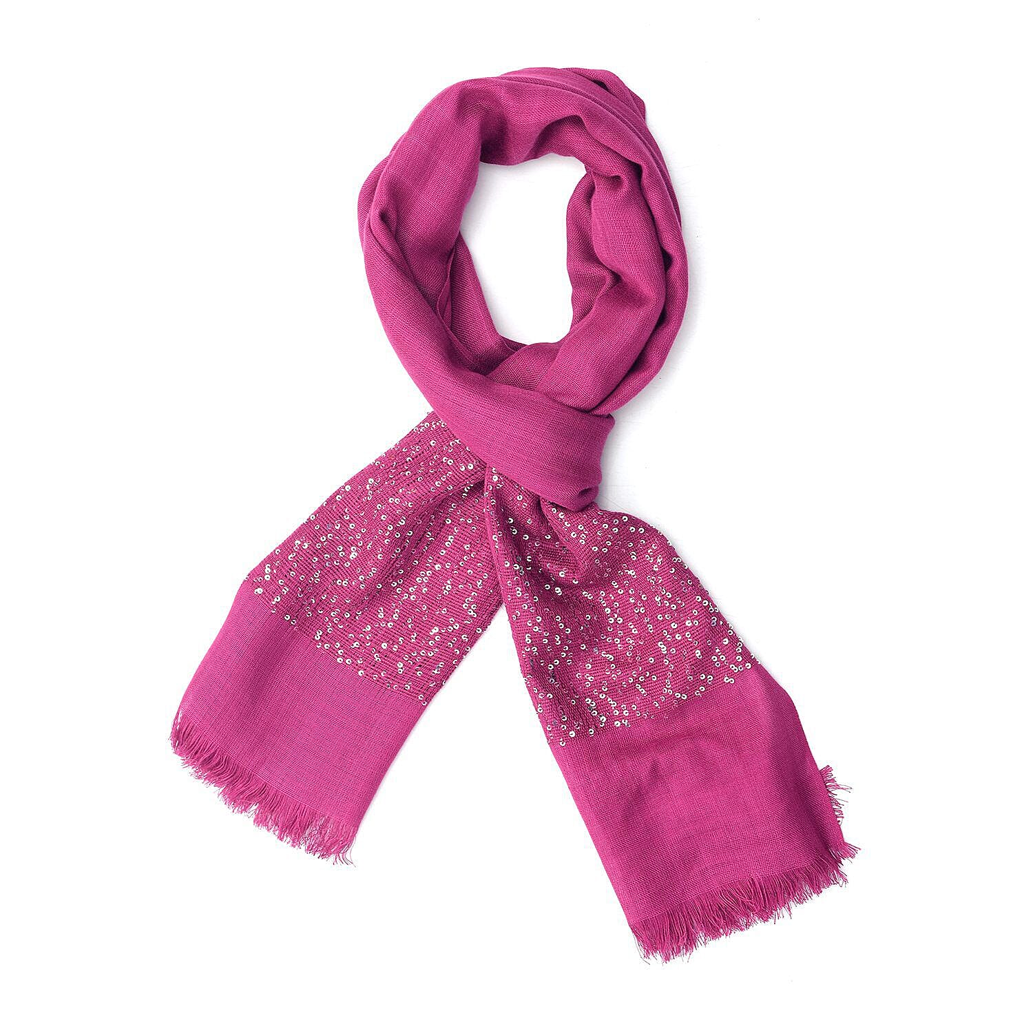 Tamsy Viscose Sequins Scarf (Size 180x70 cm) - Fuchsia