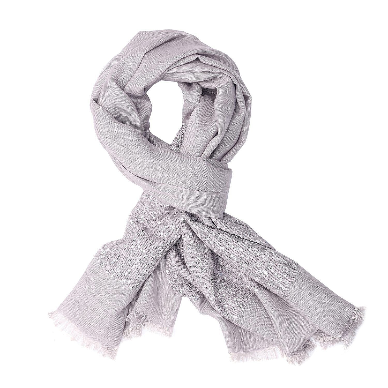 Tamsy Viscose Sequins Work (Size 180x70 cm) - Dove