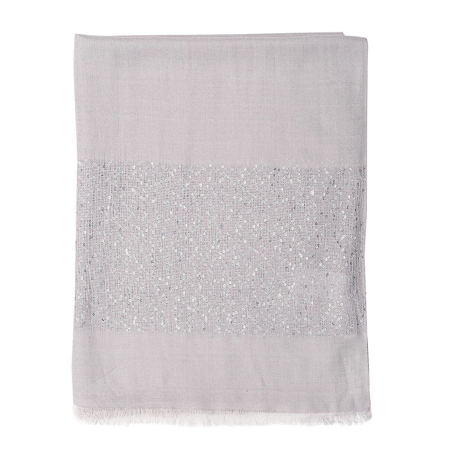 Tamsy Viscose Sequins Work (Size 180x70 cm) - Dove