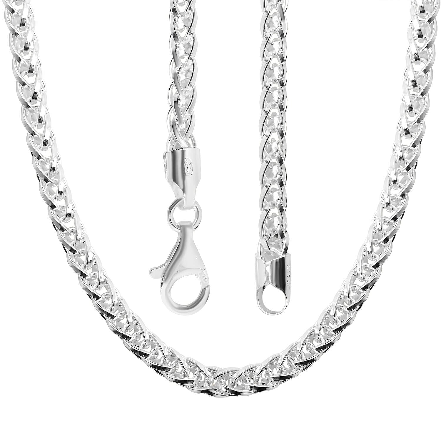 One Time Deal - Rhodium Overlay Sterling Silver Spiga Chain (Size - 30), Silver Wt. 43.6 Gms