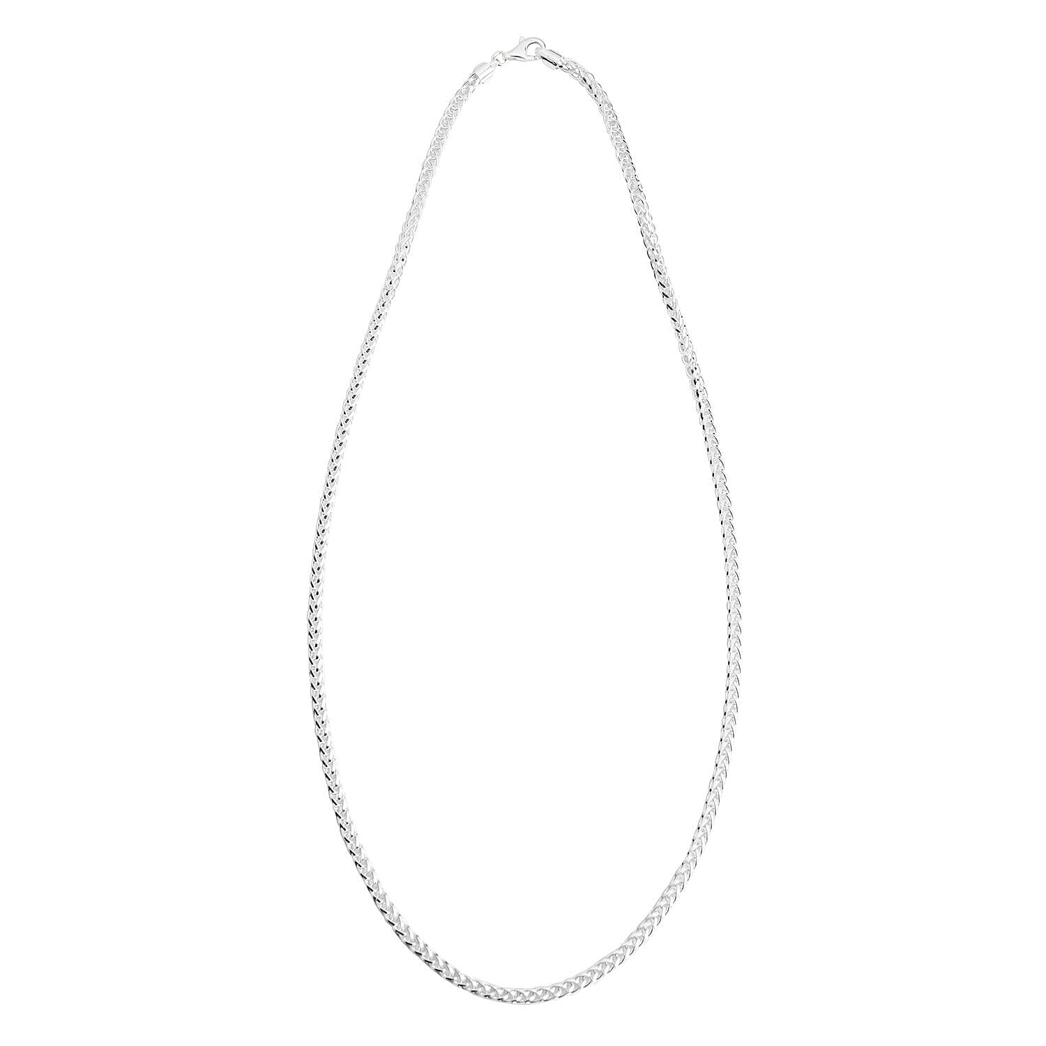 One Time Deal - Rhodium Overlay Sterling Silver Spiga Chain (Size - 30), Silver Wt. 43.6 Gms