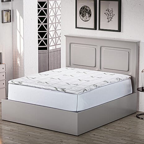 Box Quilting Mattress Topper with Bamboo (Size Super King, 200X180 cm) - White