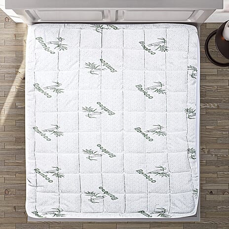 Box Quilting Mattress Topper with Bamboo (Size Super King, 200X180 cm) - White