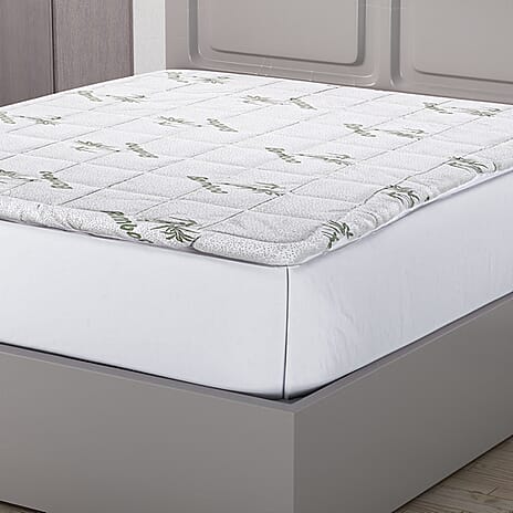 Box Quilting Mattress Topper with Bamboo (Size Super King, 200X180 cm) - White