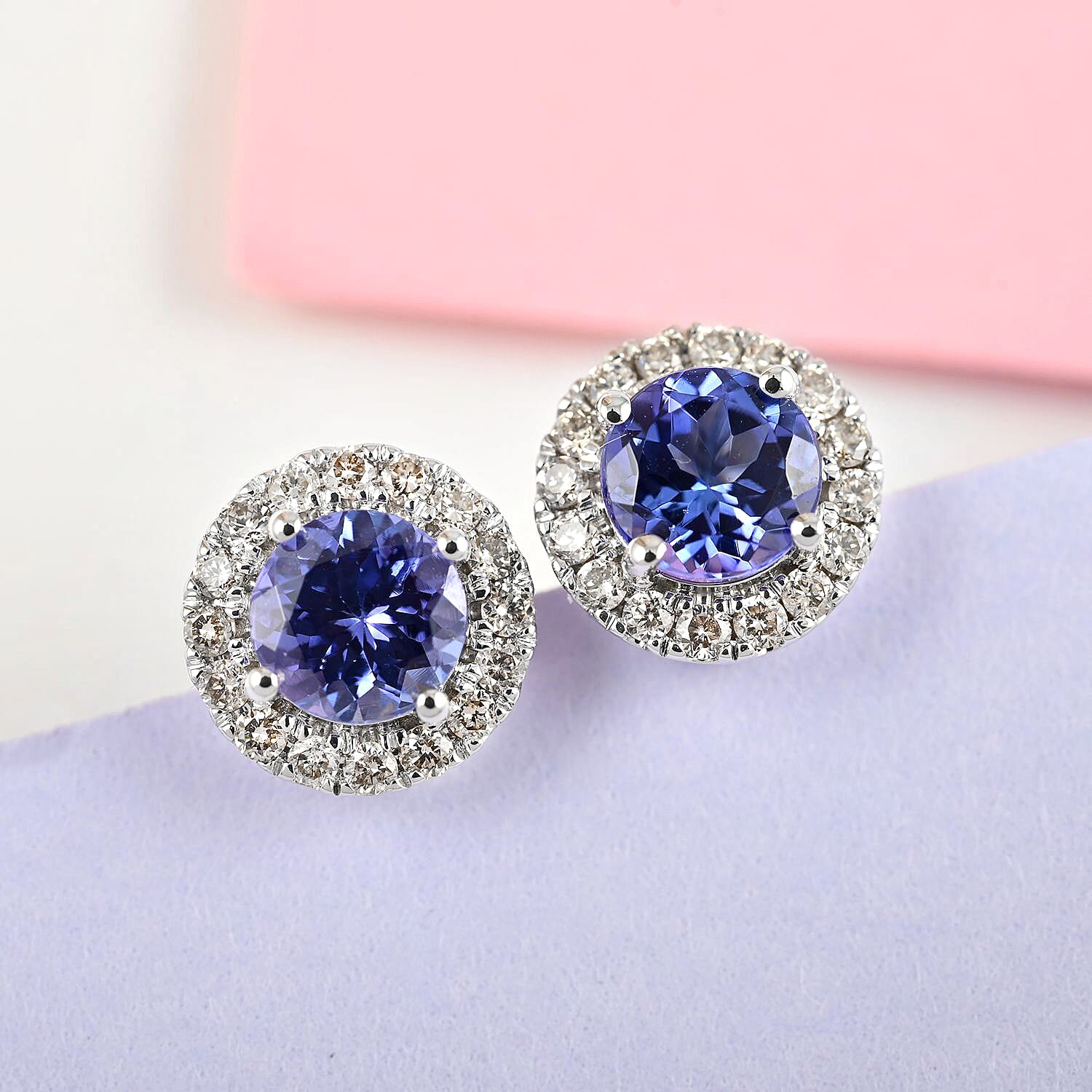 14K W Gold  AAAA   Tanzanite ,  White Diamond  I2 Earring 1.40 pc,  Gold Wt. 1.73 Gms  1.400  Ct.
