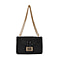 Genuine Leather Patterned Crossbody Bag (Size 25x10x15 cm) - Black & Black