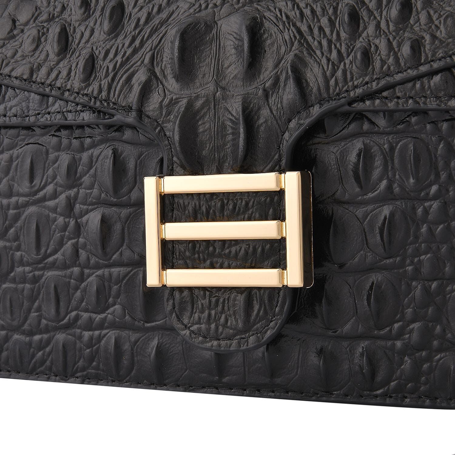 Genuine Leather Patterned Crossbody Bag (Size 25x10x15 cm) - Black & Black