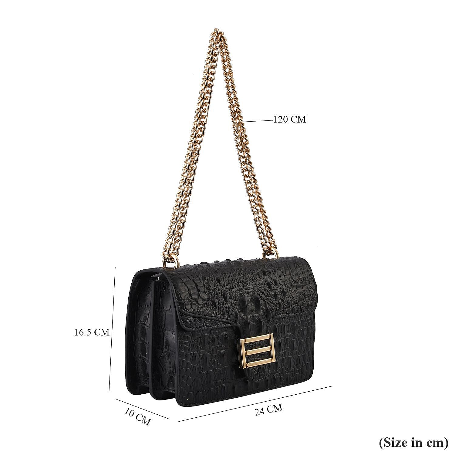 Genuine Leather Patterned Crossbody Bag (Size 25x10x15 cm) - Black & Black