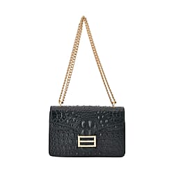 Genuine Leather Patterned Crossbody Bag (Size 25x10x15 cm) - Green & Black