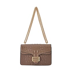 Genuine Leather Patterned Crossbody Bag (Size 25x10x15 cm) - Beige & Black