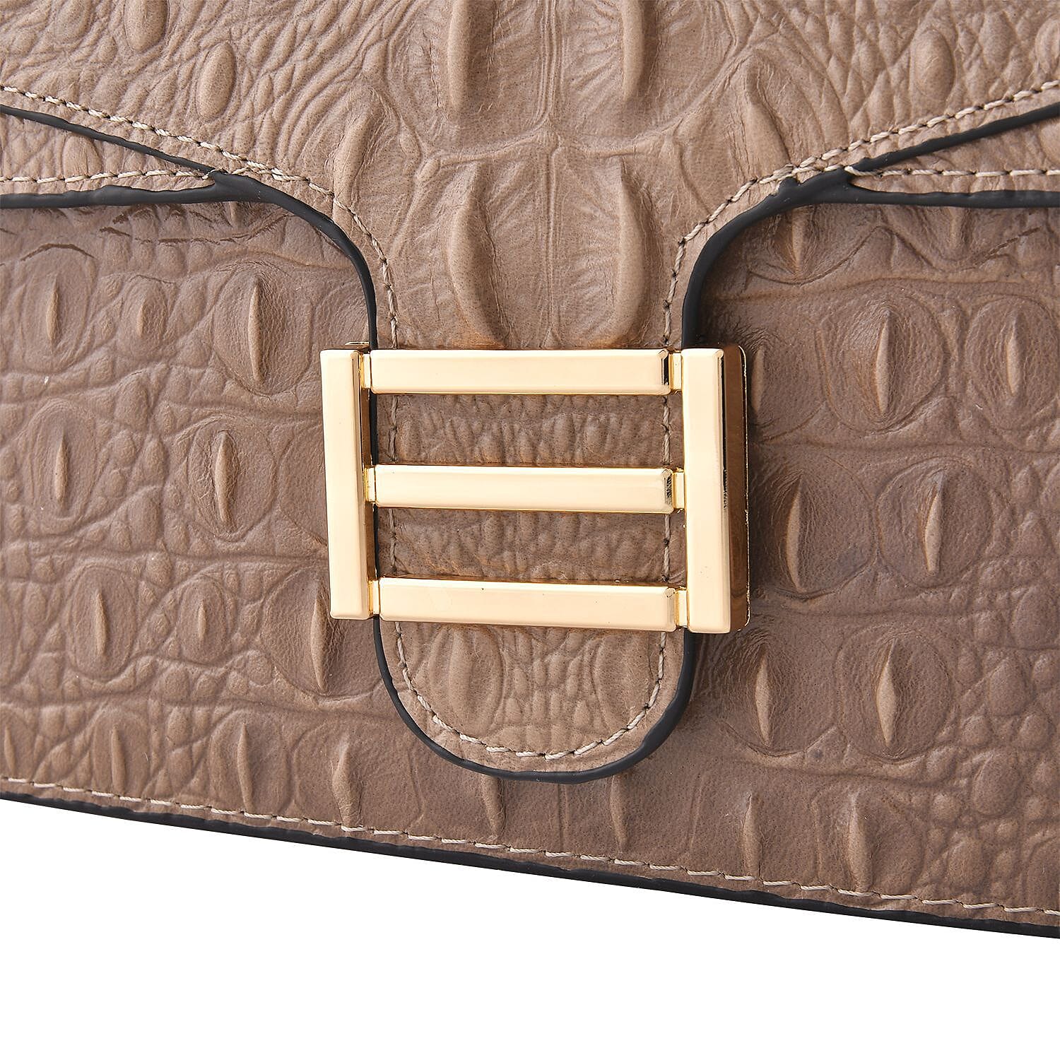 Boutique CloseOut- 100% Genuine Leather Crossbody Bag with Chain Strap  - Beige