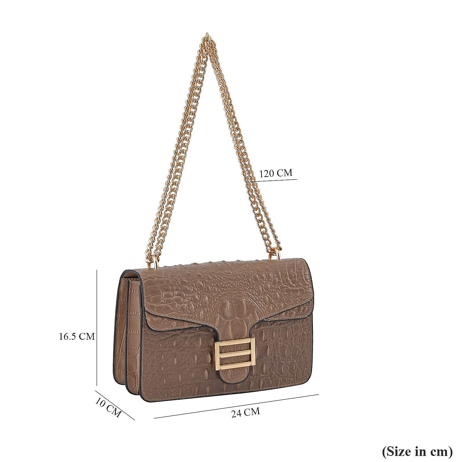 Boutique CloseOut- 100% Genuine Leather Crossbody Bag with Chain Strap  - Beige