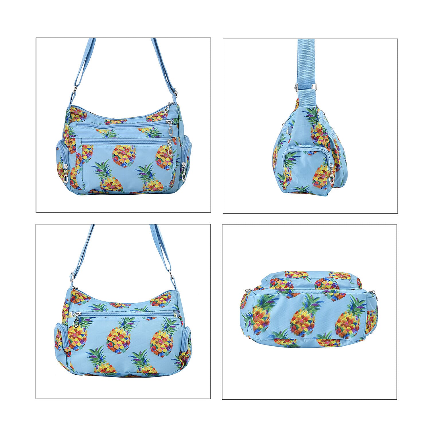 Oxford Pineapple Pattern Crossbody Bag with Shoulder Strap (Size 26x20x10 cm) - Yellow & Blue