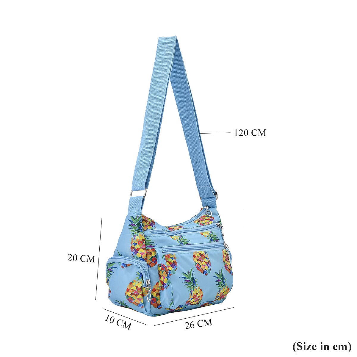 Oxford Pineapple Pattern Crossbody Bag with Shoulder Strap (Size 26x20x10 cm) - Yellow & Blue