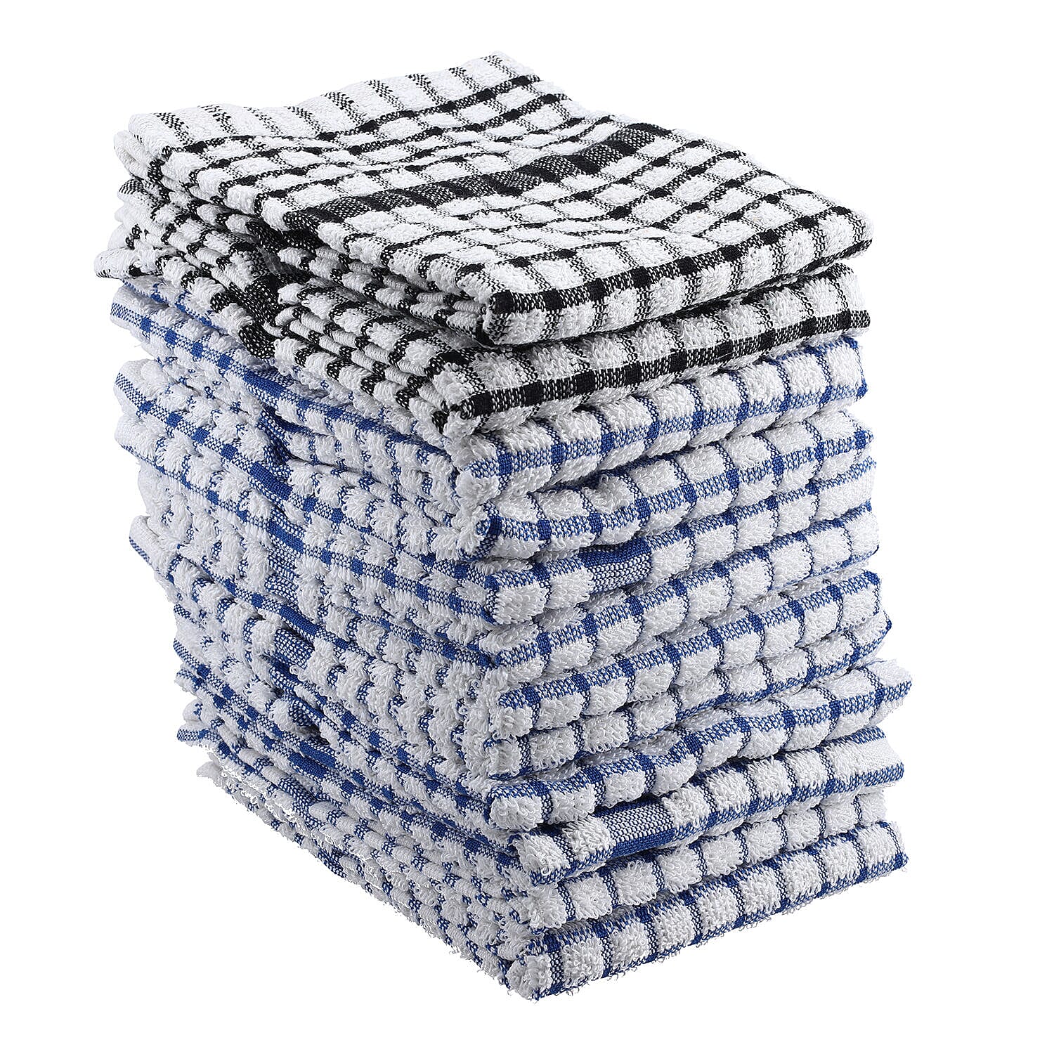 Set of 12 -  Cotton Checkered Kitchen Towel (Size 35x33 Cm) - Blue & White