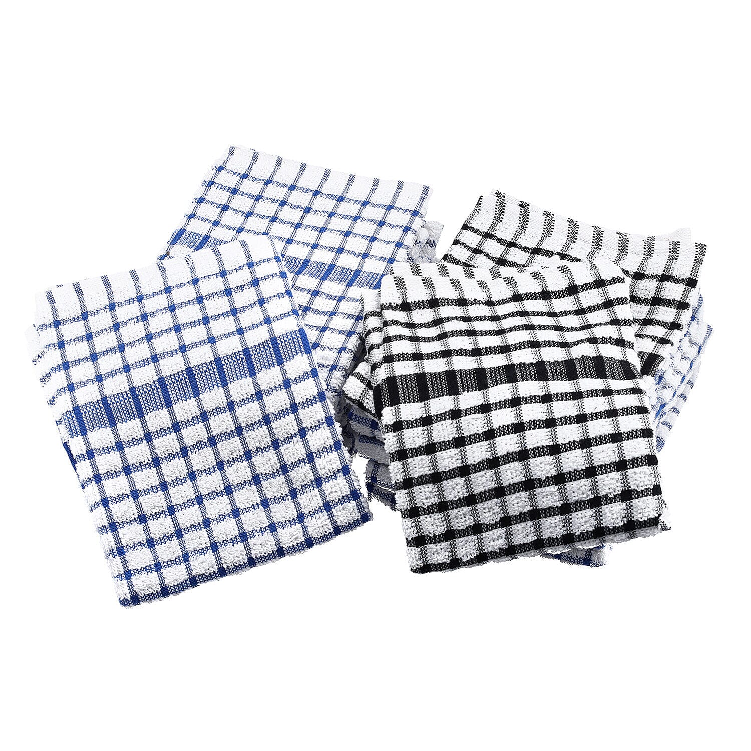 Set of 12 -  Cotton Checkered Kitchen Towel (Size 35x33 Cm) - Blue & White