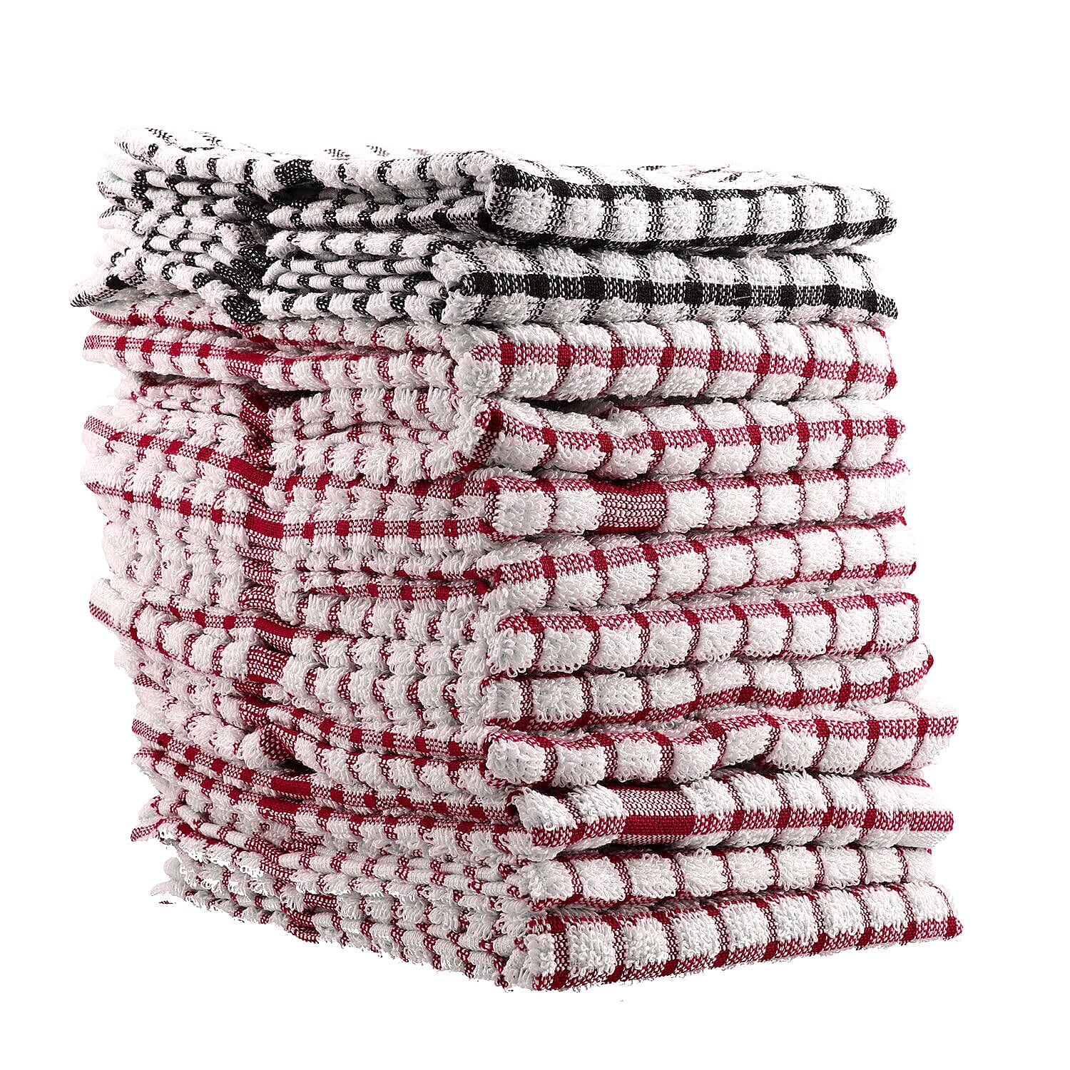 Set of 12 - Heavy Duty Cotton Checkered Kitchen Towel (Size 35x33 cm) - Red & White