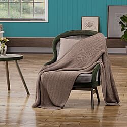 Cashmere Wool 75% and Silk 25% Blend Blanket (Size 260x140 cm) - Brown & White