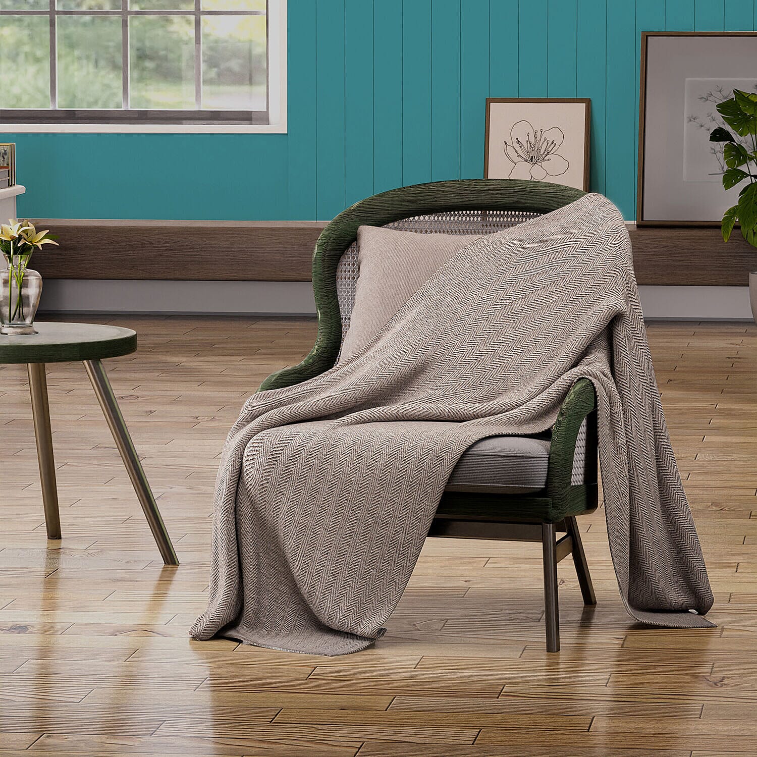 Cashmere 75% Wool and 25% Silk Blanket (Size 260x140 cm) - Cream