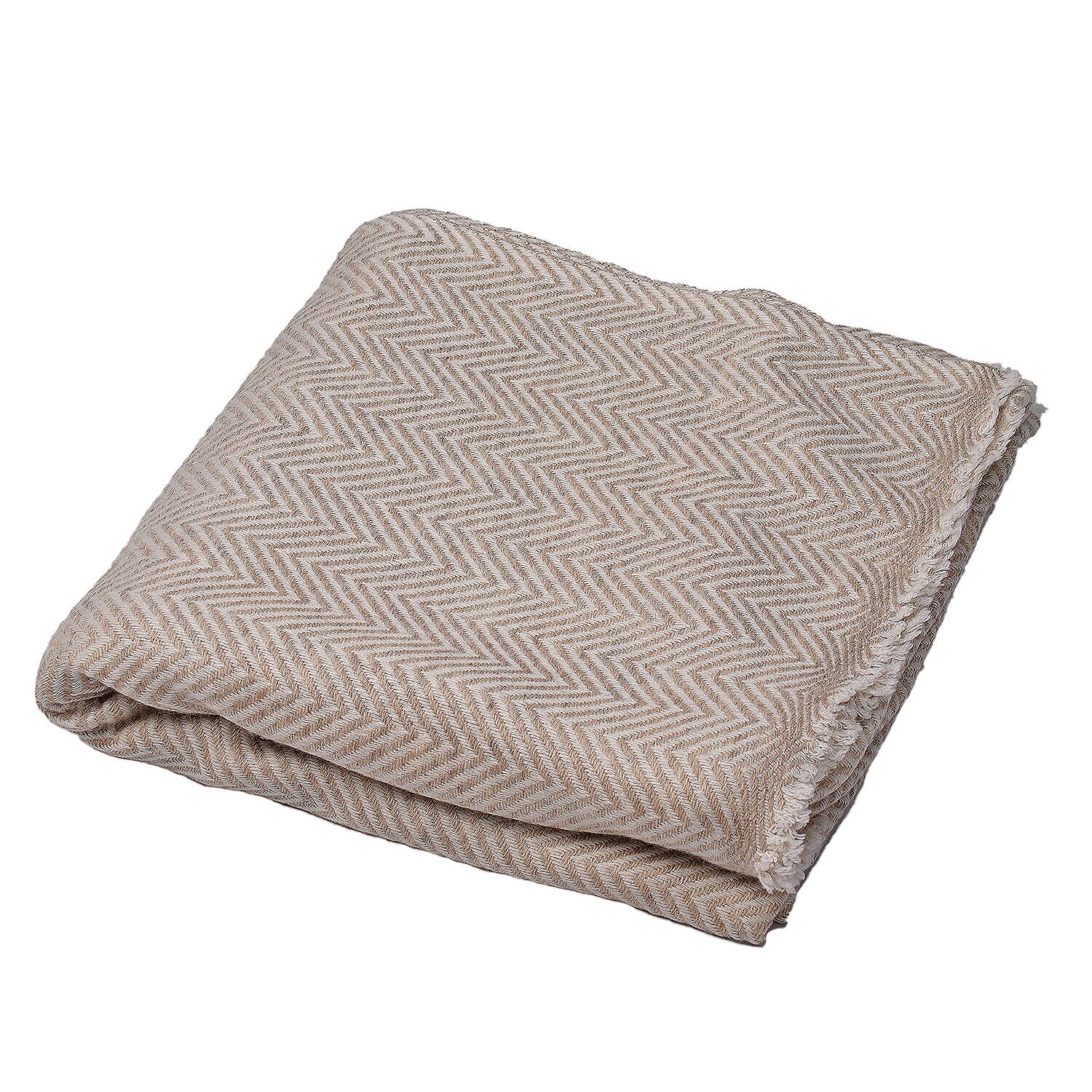 Cashmere 75% Wool and 25% Silk Blanket (Size 260x140 cm) - Cream