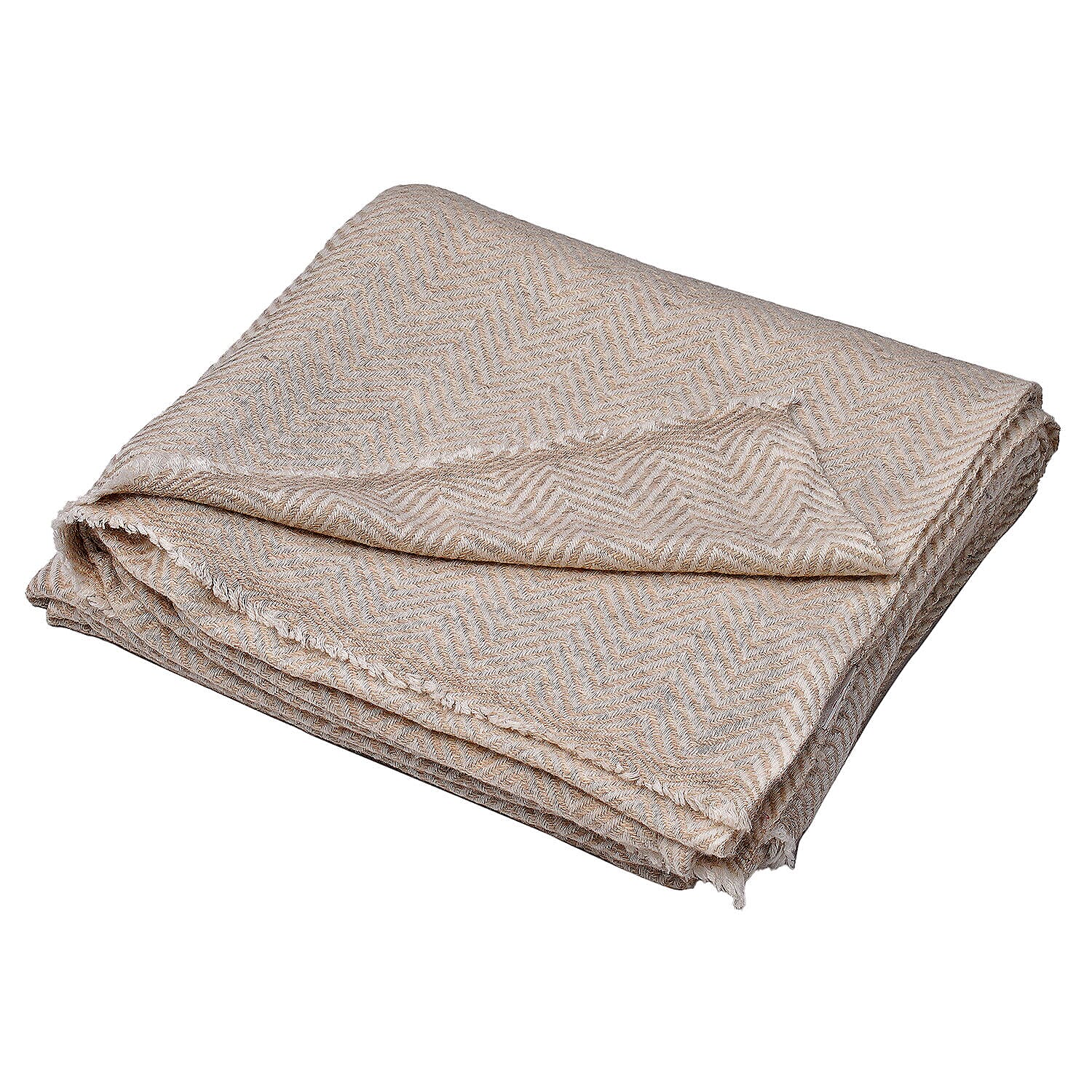 Cashmere 75% Wool and 25% Silk Blanket (Size 260x140 cm) - Cream