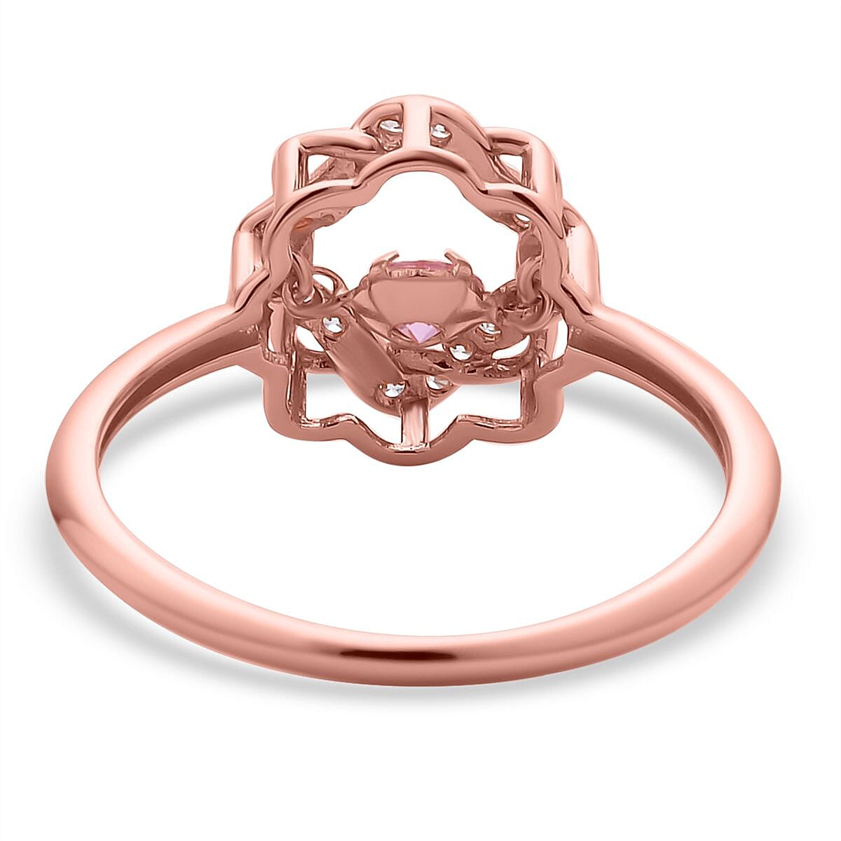 One Time Deal- Dancing Finest Pink CZ Ring in Rose Gold Overlay Sterling Silver