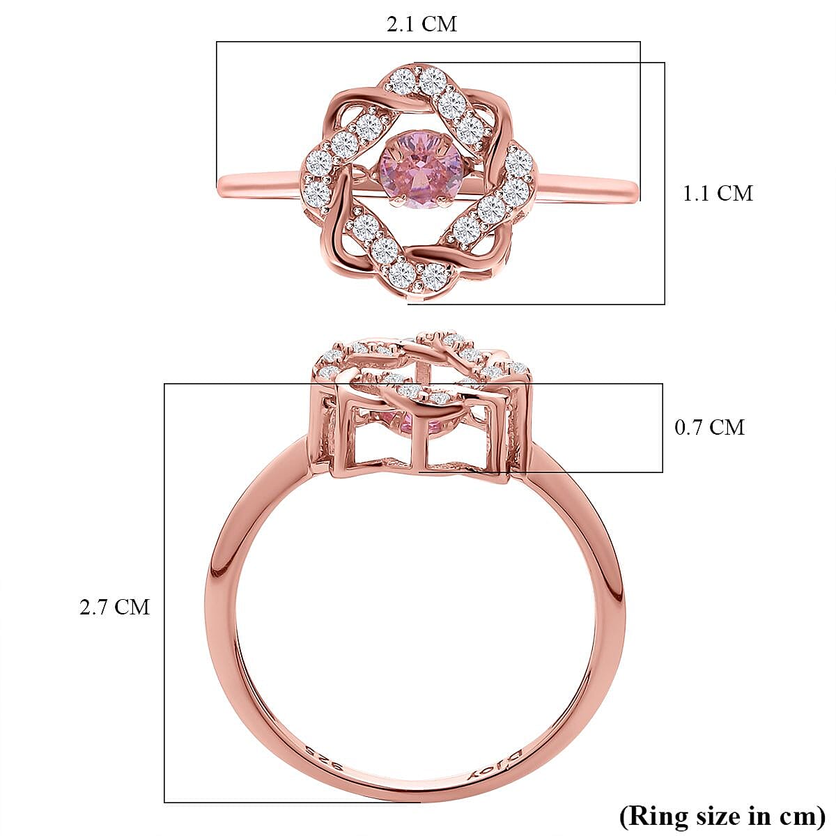 One Time Deal- Dancing Finest Pink CZ Ring in Rose Gold Overlay Sterling Silver