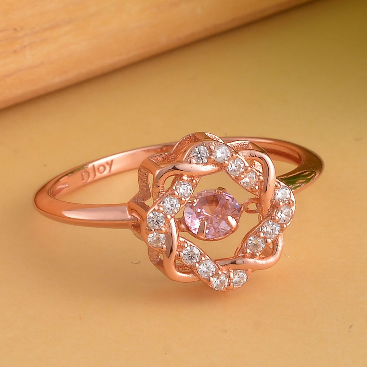 One Time Deal- Dancing Finest Pink CZ Ring in Rose Gold Overlay Sterling Silver
