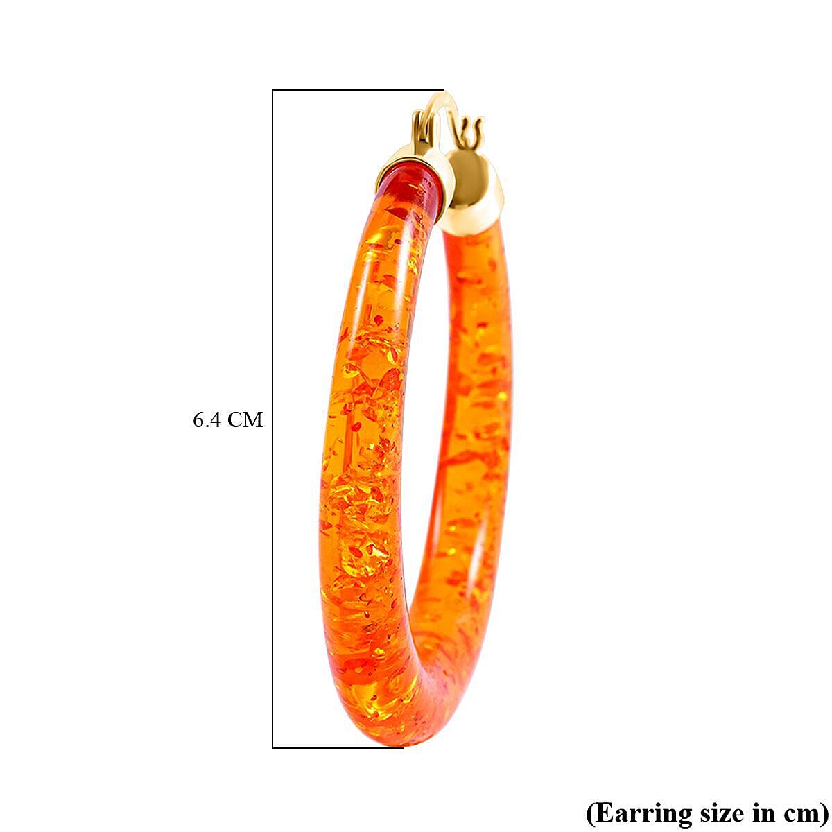 First Time- Natural Baltic Amber Carved Hoop Earrings (With Clasp) in Gold Overlay Sterling Silver (Innerdiameter 43.45)