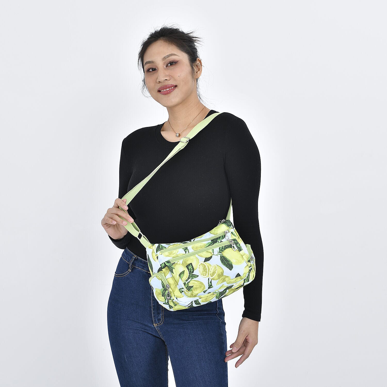 Oxford Leomon Pattern Crossbody Bag with Shoulder Strap (Size 26x20x10 cm) - Yellow & Blue