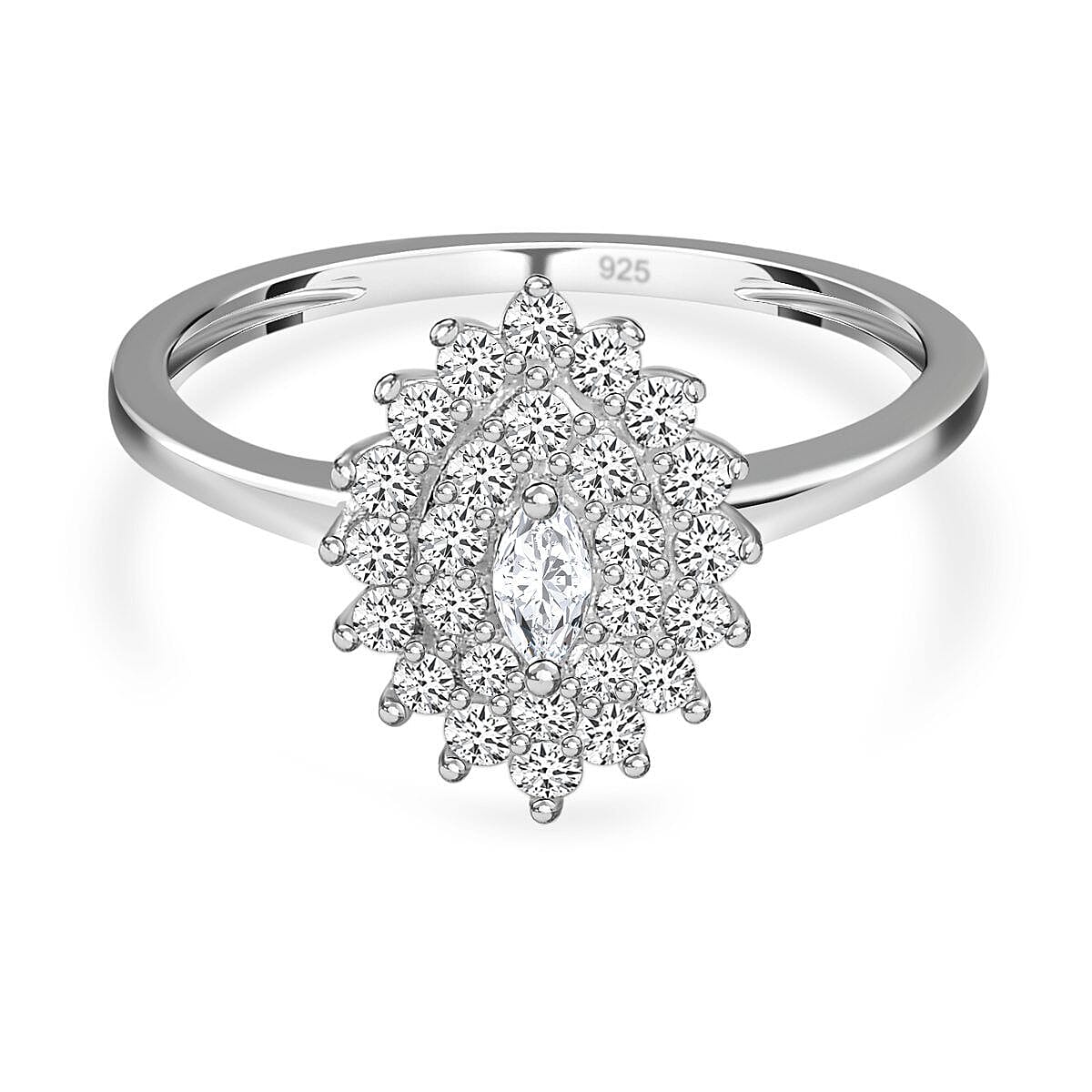 Cubic Zirconia Halo Ring in Sterling Silver