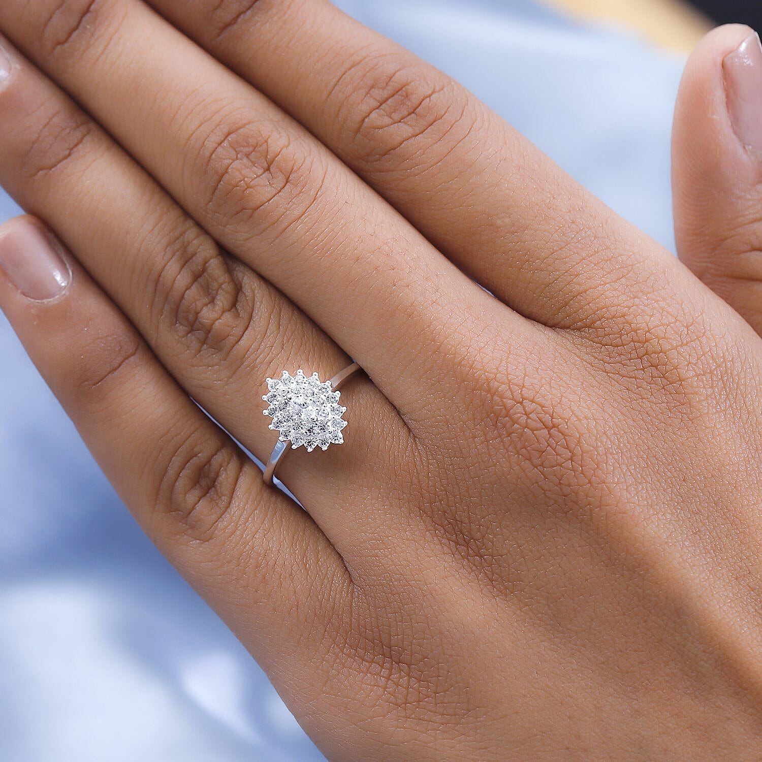 Cubic Zirconia Halo Ring in Sterling Silver