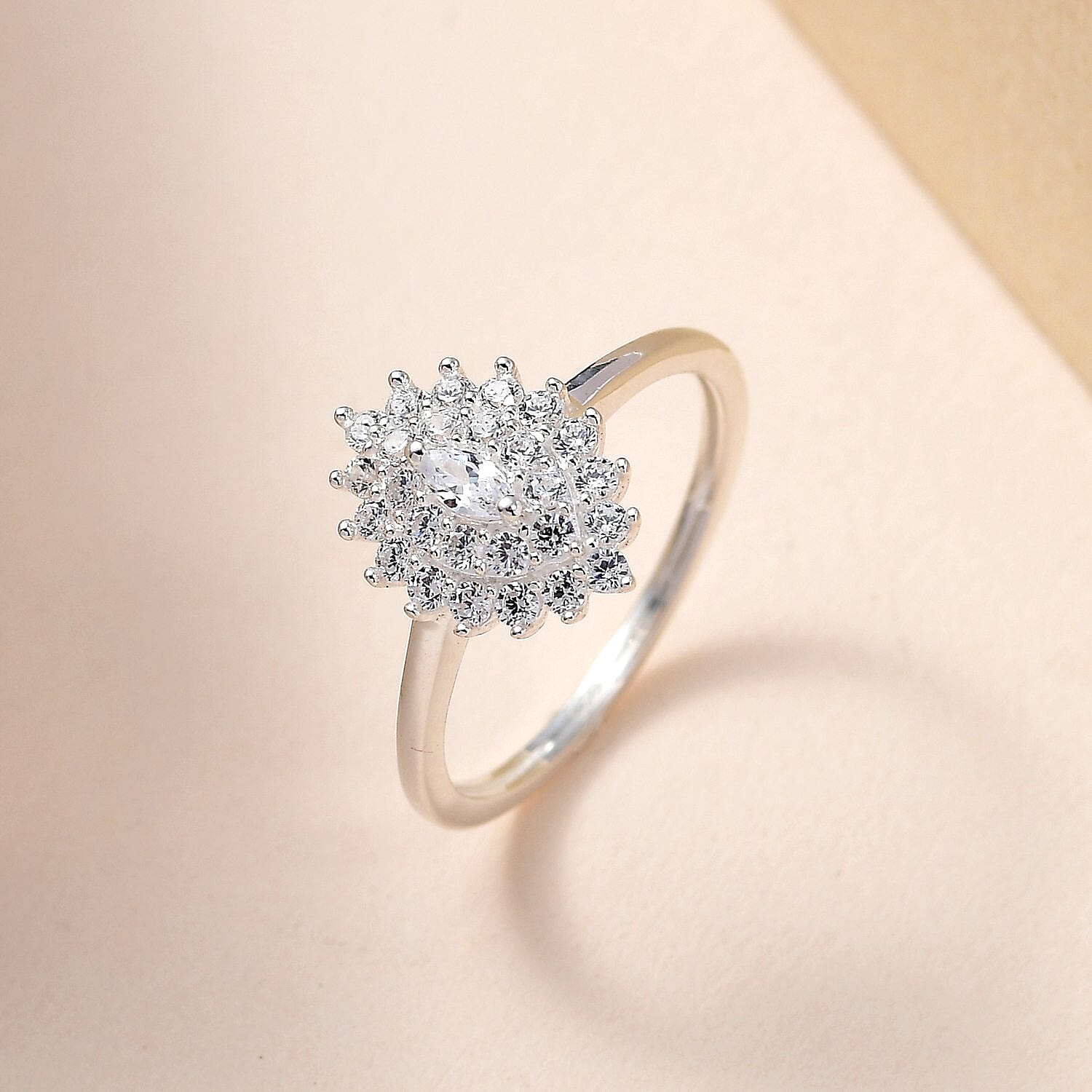 Cubic Zirconia Halo Ring in Sterling Silver