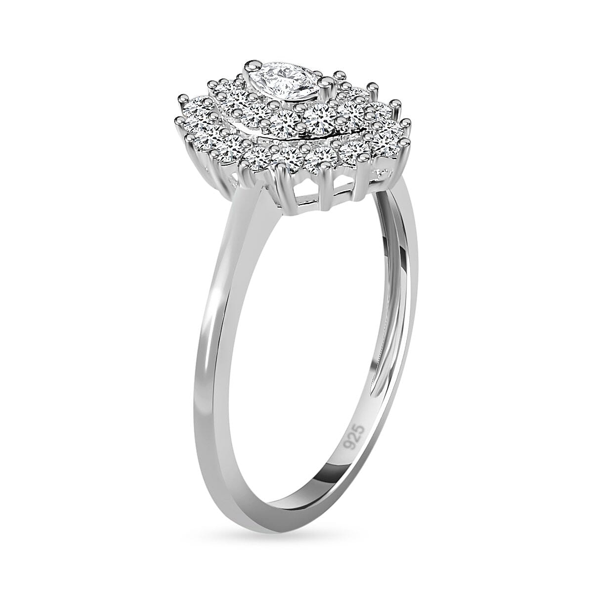 Cubic Zirconia Halo Ring in Sterling Silver