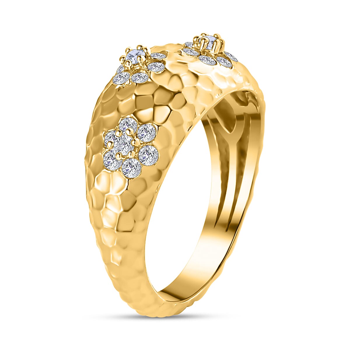 Simulated Diamond Dome Ring in Yellow Gold Tone