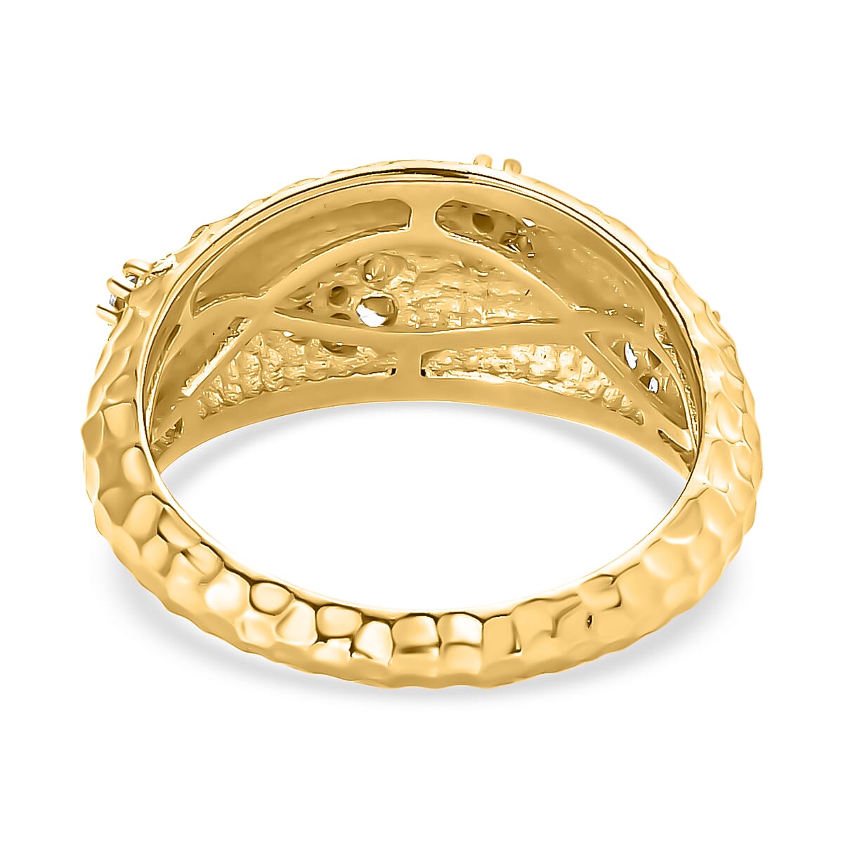 Simulated Diamond Dome Ring in Yellow Gold Tone