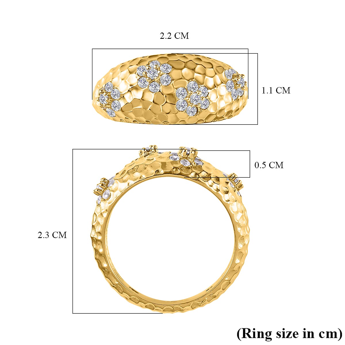 Simulated Diamond Dome Ring in Yellow Gold Tone