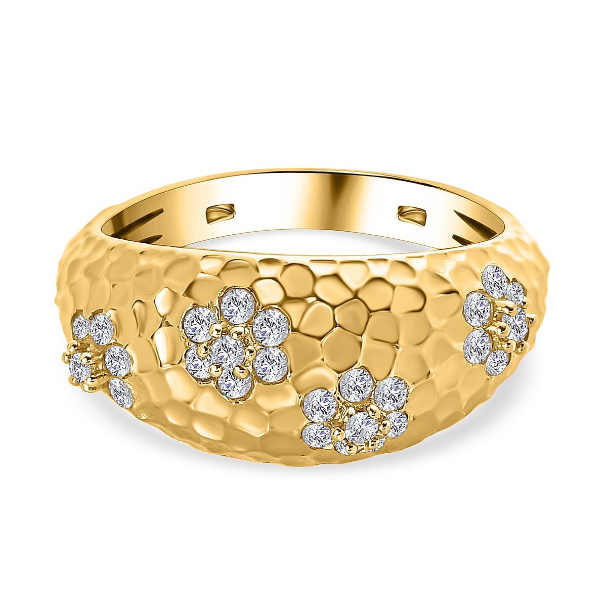 Simulated Diamond Dome Ring in Yellow Gold Tone