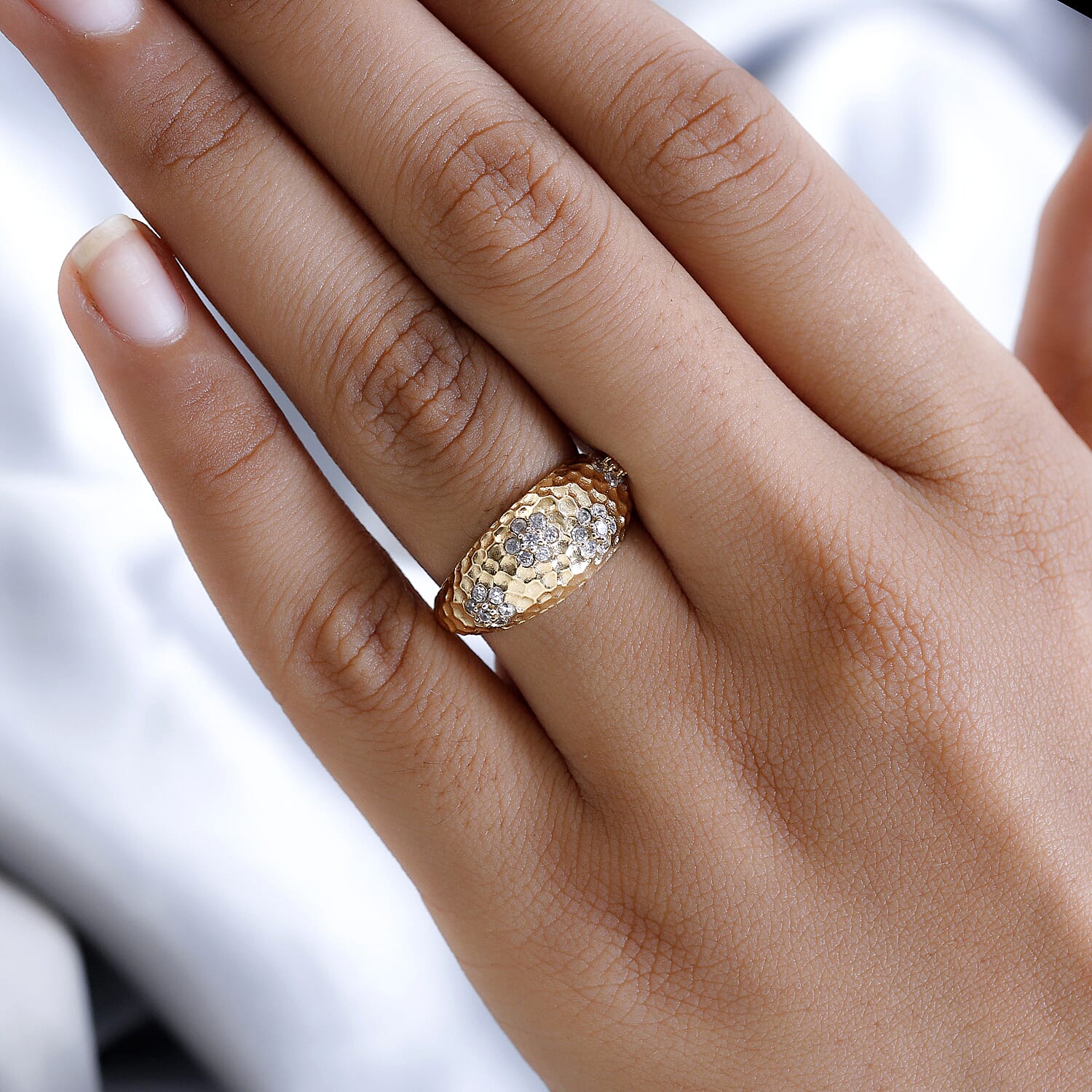 Simulated Diamond Dome Ring in Yellow Gold Tone
