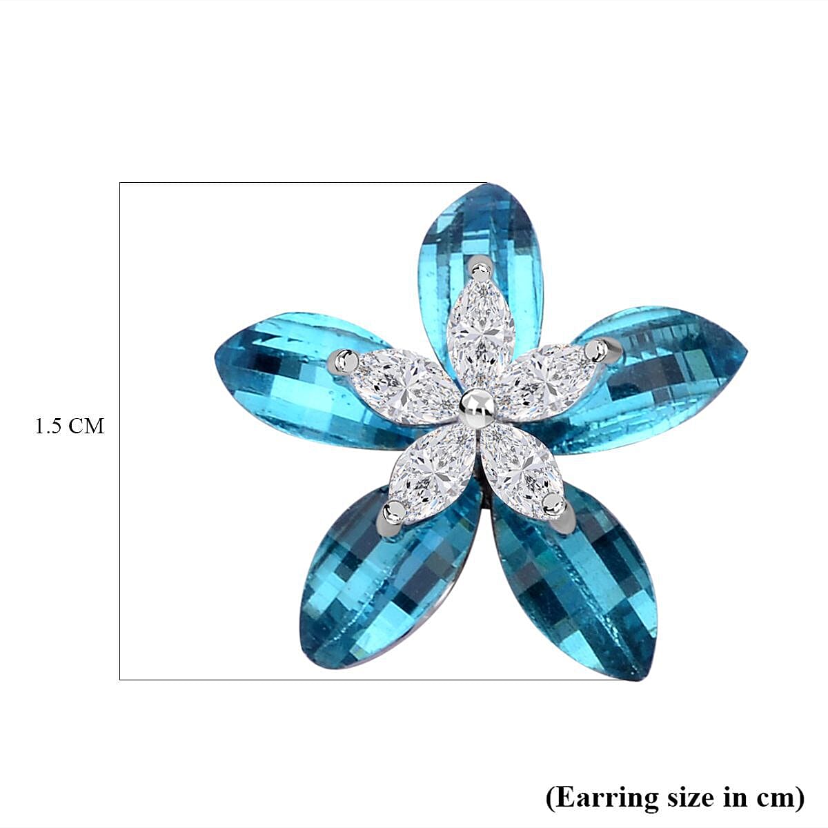 Blue Austrian Crystal and Simulated Diamond Plumeria Floral Earrings in Silver Tone