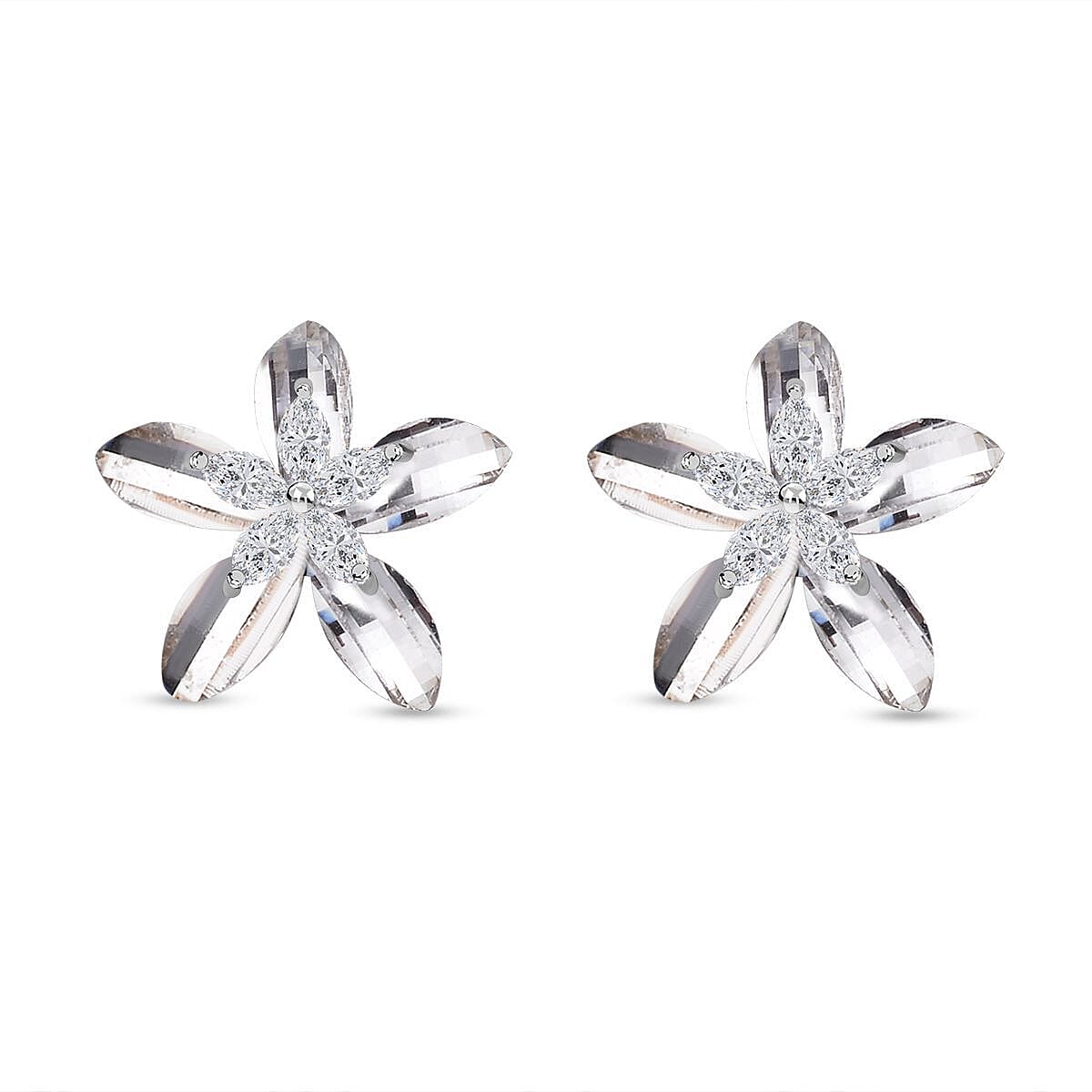 Simulated Diamond Floral Earrings in Silver Tone