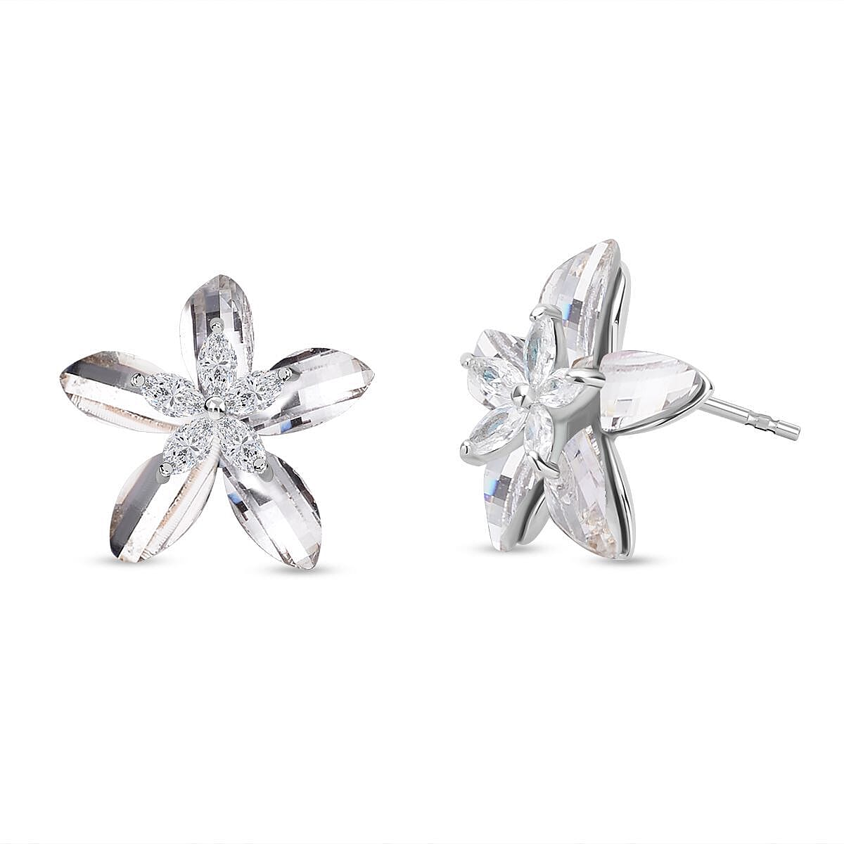 Simulated Diamond Floral Earrings in Silver Tone