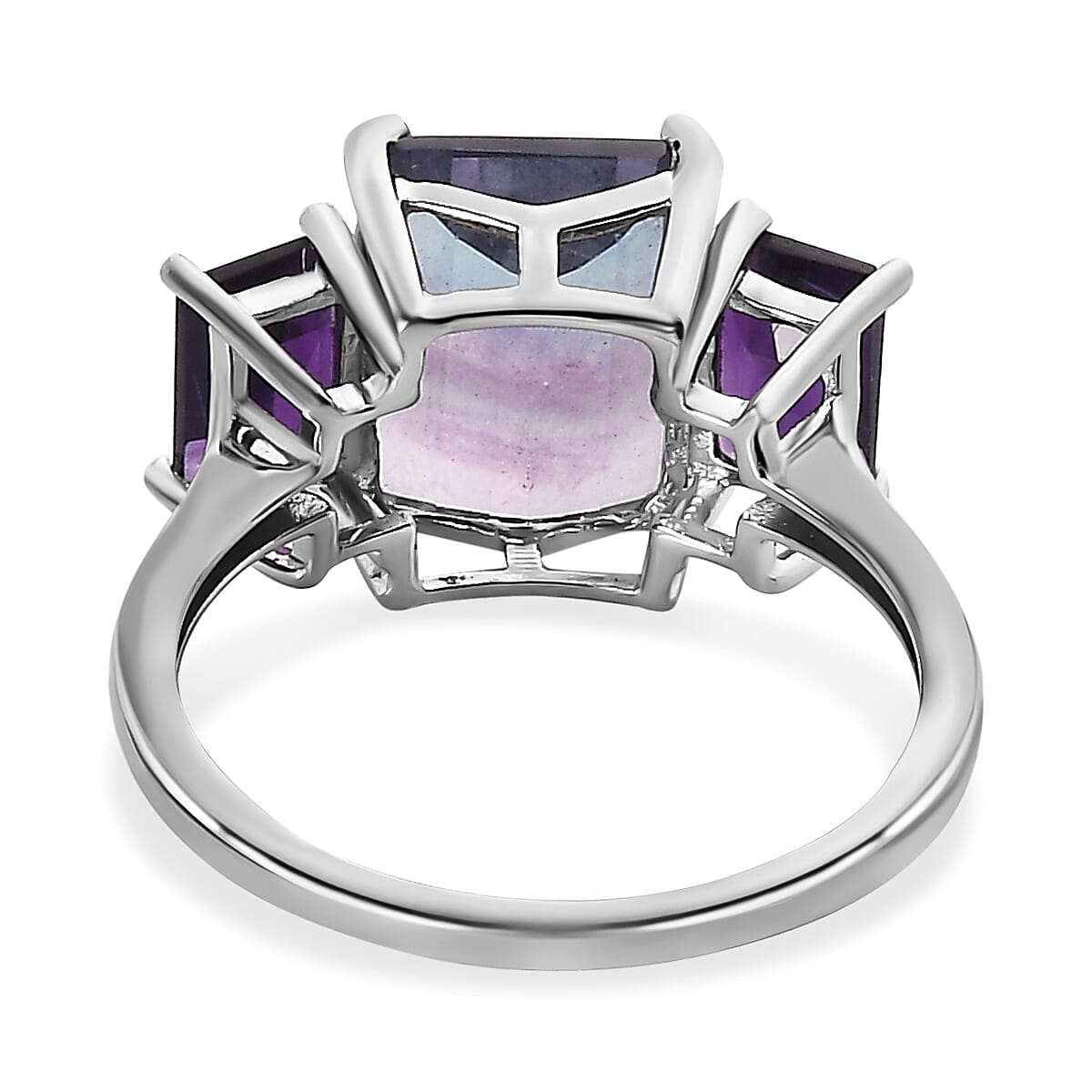 Bi Colour Fluorite and Amethyst Ring in Platinum Overlay Sterling Silver 5.07 Ct.
