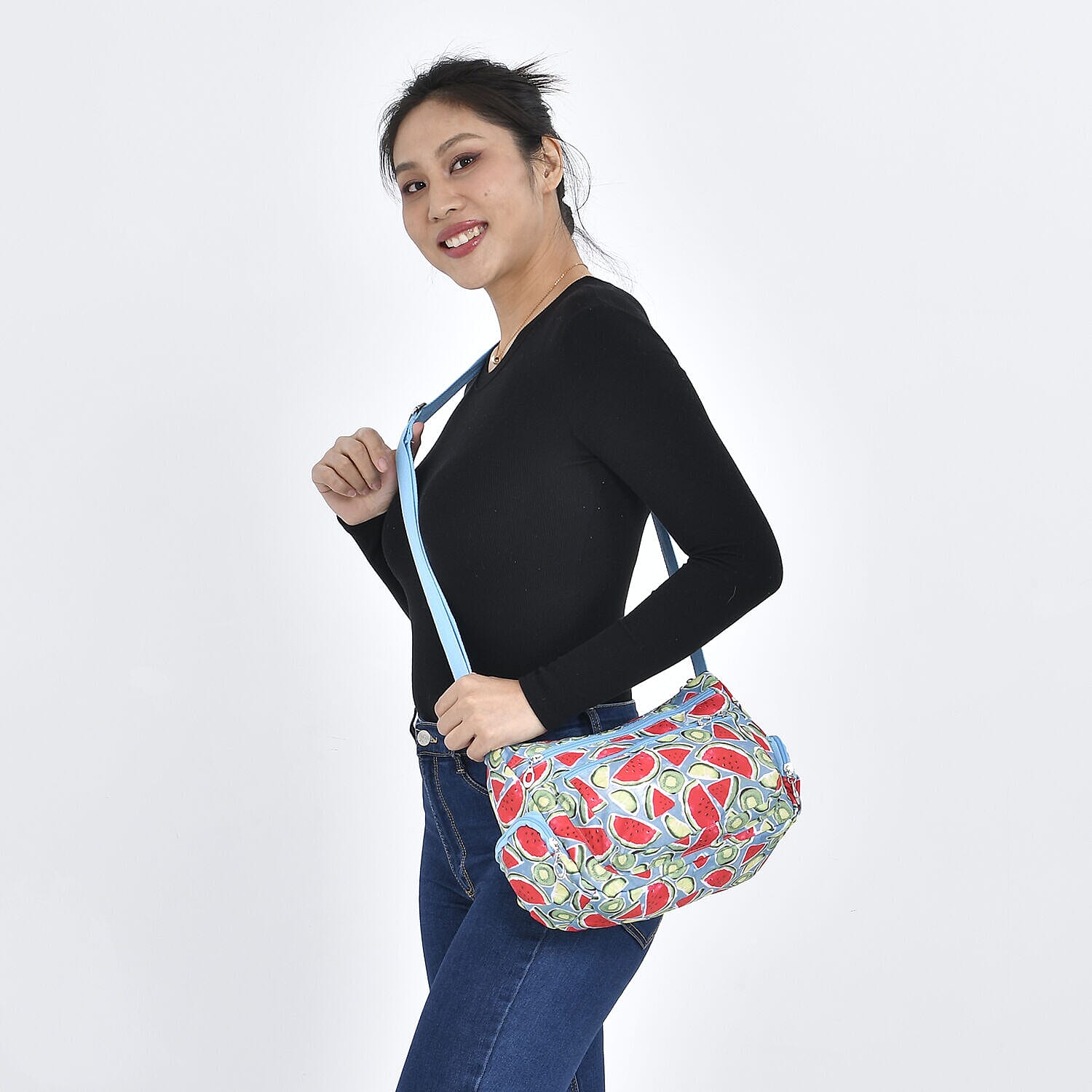 Oxford Watermelon Pattern Crossbody Bag with Shoulder Strap (Size 26x20x10 cm) - Blue & Red