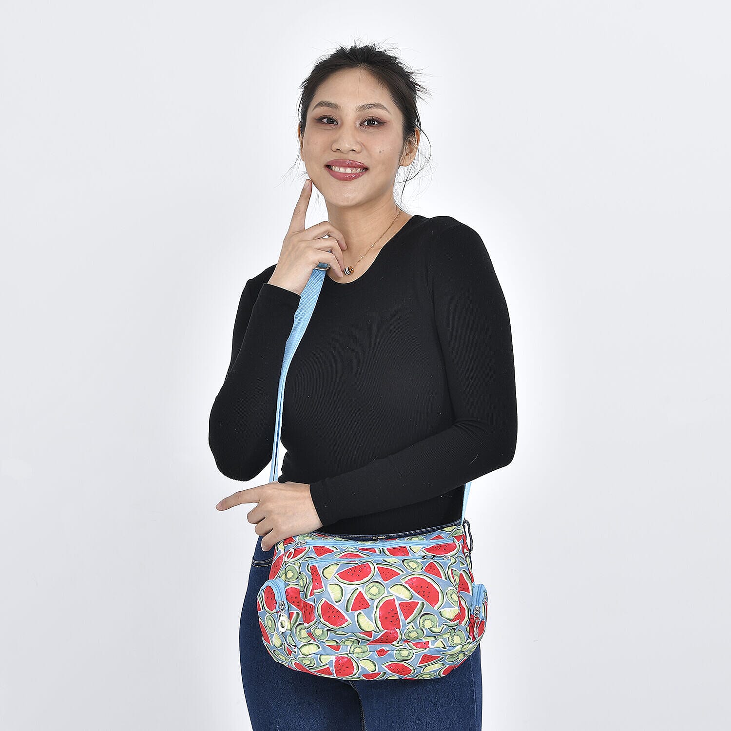 Oxford Watermelon Pattern Crossbody Bag with Shoulder Strap (Size 26x20x10 cm) - Blue & Red