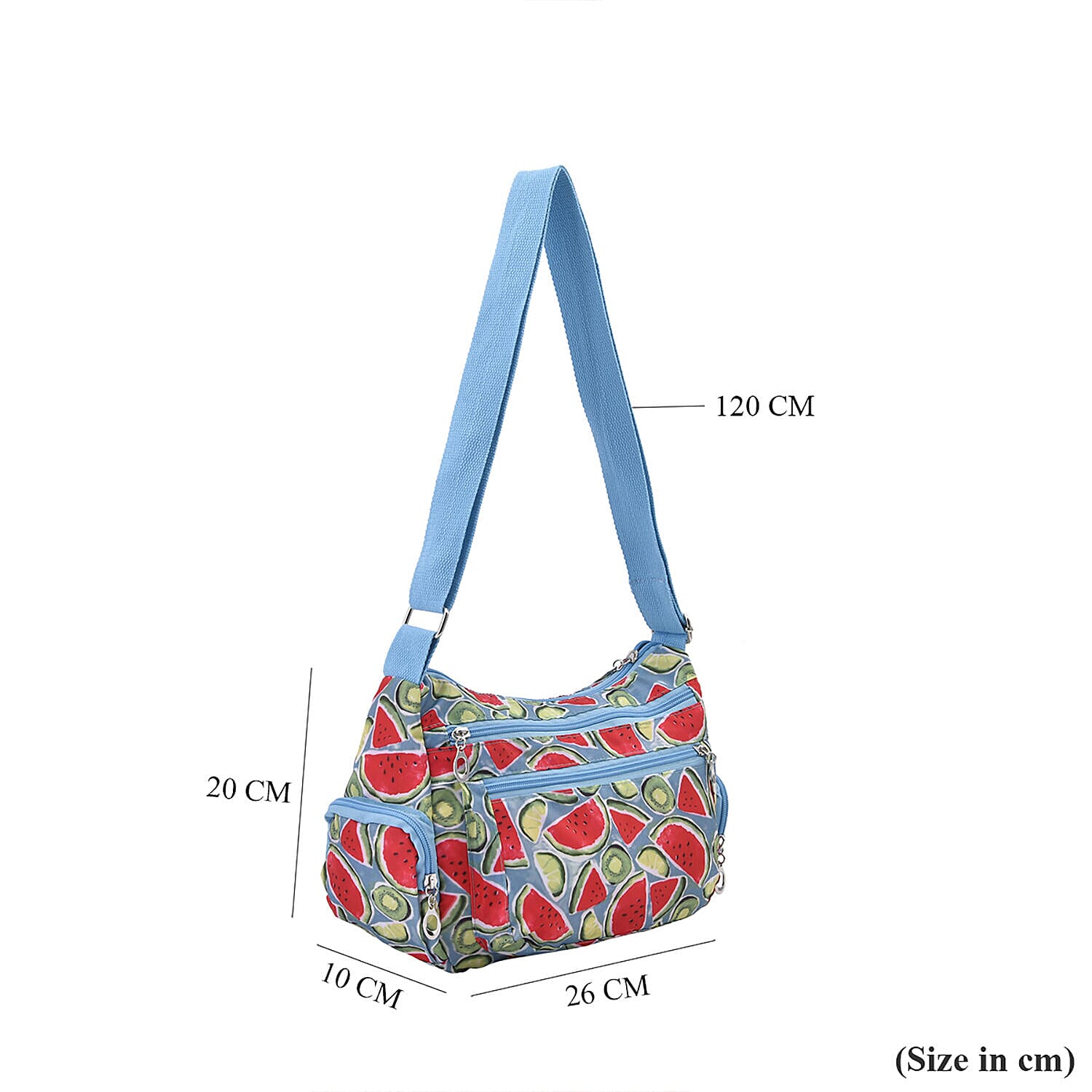 Oxford Watermelon Pattern Crossbody Bag with Shoulder Strap (Size 26x20x10 cm) - Blue & Red