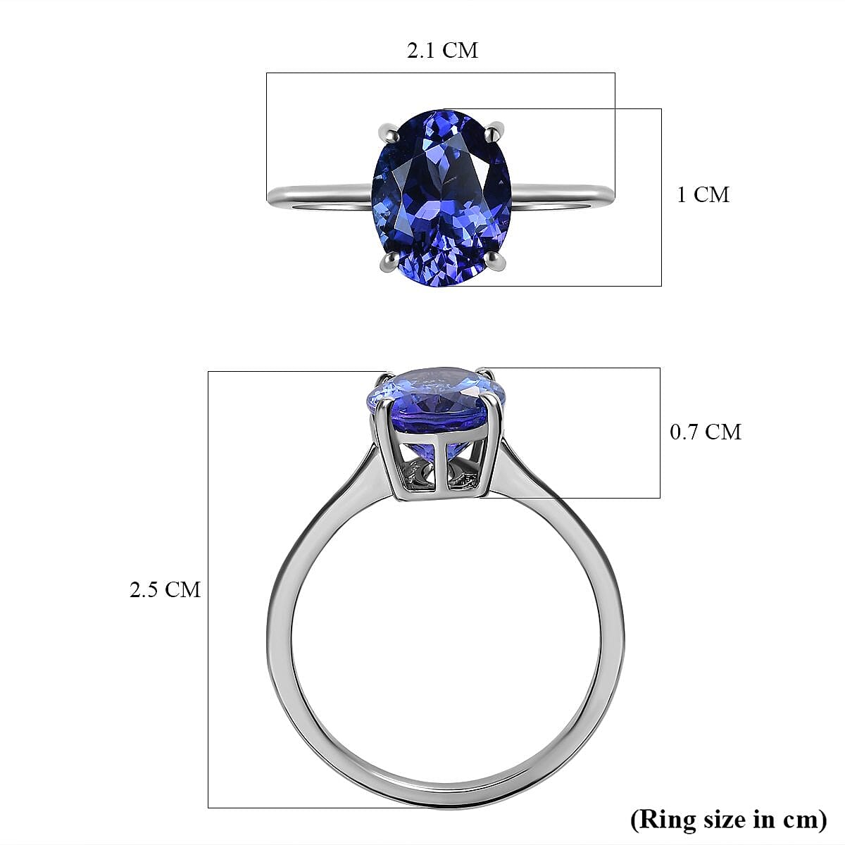 900 White Platinum AAA Tanzanite Solitaire Ring 2.75 Ct